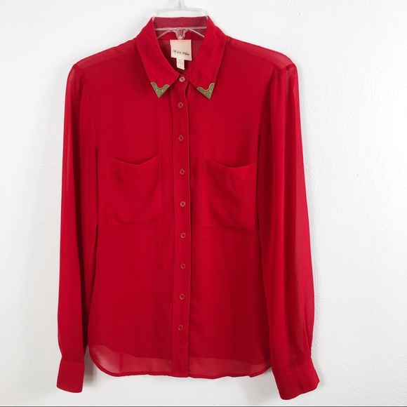Urban Outfitters Tops - Urban Outfitters Nom De Plume By YaYa Kris Western Tipped Red Button Down Shirt